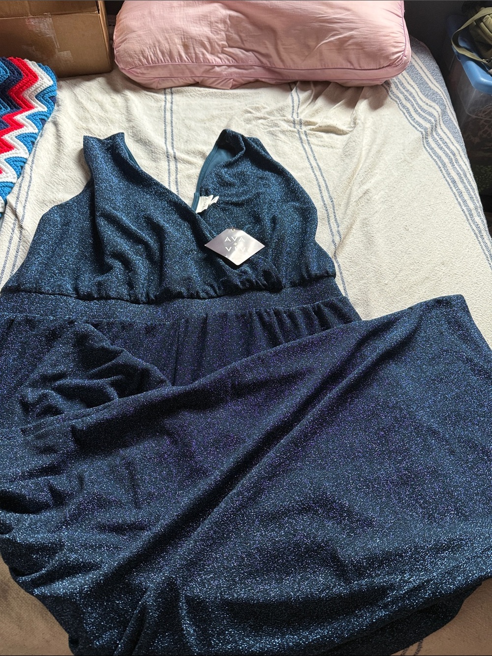 Sparkle Navy V-Neck Jumpsuit